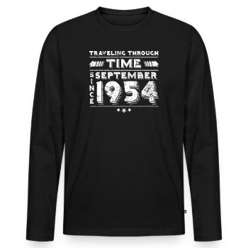 Vintage Time Travel anniversaire Design septembre 195 - T-shirt manches longues Premium bio Homme - noir - Devant - Nico (187cm)