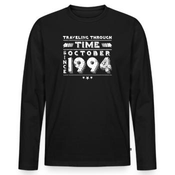 Vintage Time Travel anniversaire Design octobre 1994 - T-shirt manches longues Premium bio Homme - noir - Devant - Nico (187cm)