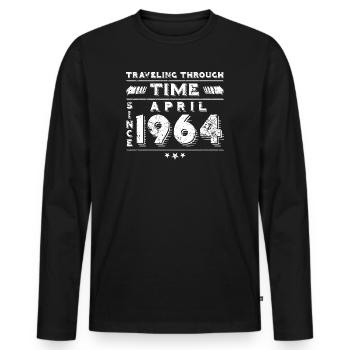 Vintage Time Travel anniversaire Design avril 1964 - T-shirt manches longues Premium bio Homme - noir - Devant - Nico (187cm)