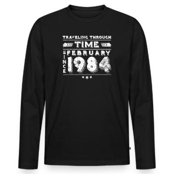 Vintage Time Travel anniversaire Design février 1984 - T-shirt manches longues Premium bio Homme - noir - Devant - Nico (187cm)