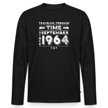 Vintage Time Travel Birthday Design September 196 - Men's Premium Organic Long Sleeve Shirt - black - Front - Nico (187cm)