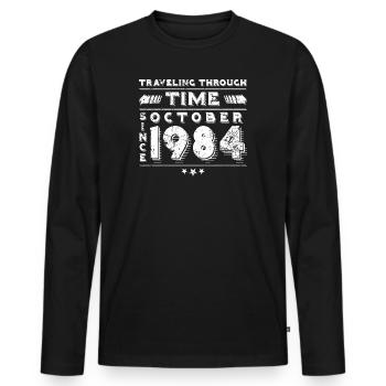 Vintage Time Travel anniversaire Design octobre 1984 - T-shirt manches longues Premium bio Homme - noir - Devant - Nico (187cm)