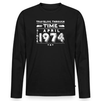 Vintage Time Travel anniversaire Design avril 1974 - T-shirt manches longues Premium bio Homme - noir - Devant - Nico (187cm)