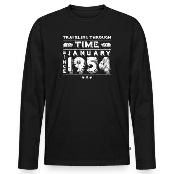 Vintage Time Travel anniversaire Design janvier 1954 - T-shirt manches longues Premium bio Homme - noir - Devant - Nico (187cm)