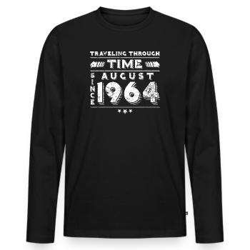 Vintage Time Travel anniversaire Design août 1964 - T-shirt manches longues Premium bio Homme - noir - Devant - Nico (187cm)