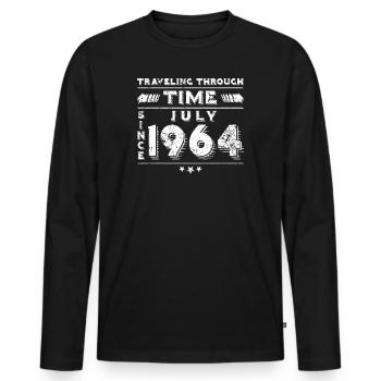 Vintage Time Travel anniversaire Design juillet 1964 - T-shirt manches longues Premium bio Homme - noir - Devant - Nico (187cm)