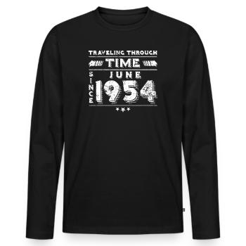 Vintage Time Travel anniversaire Design juin 1954 - T-shirt manches longues Premium bio Homme - noir - Devant - Nico (187cm)