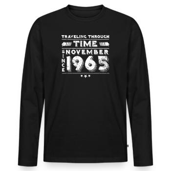 Conception d'anniversaire de voyage dans le temps vintage novembre 1965 - T-shirt manches longues Premium bio Homme - noir - Devant - Nico (187cm)