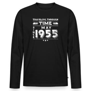 Conception d'anniversaire de voyage dans le temps vintage, mai 1955 - T-shirt manches longues Premium bio Homme - noir - Devant - Nico (187cm)