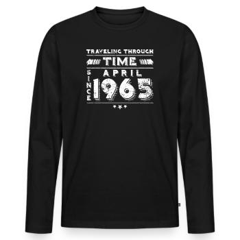 Conception d'anniversaire de voyage dans le temps vintage avril 1965 - T-shirt manches longues Premium bio Homme - noir - Devant - Nico (187cm)