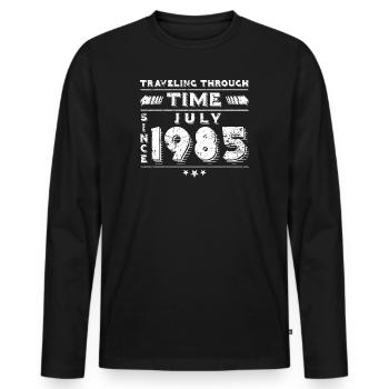 Conception d'anniversaire de voyage dans le temps vintage juillet 1985 - T-shirt manches longues Premium bio Homme - noir - Devant - Nico (187cm)