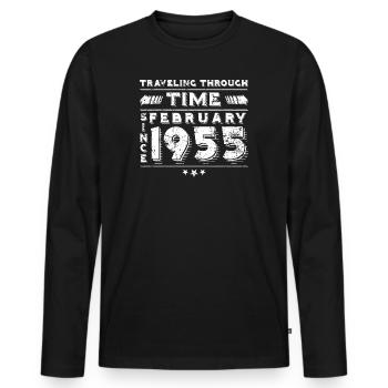 Conception d'anniversaire de voyage dans le temps vintage, février 1955 - T-shirt manches longues Premium bio Homme - noir - Devant - Nico (187cm)