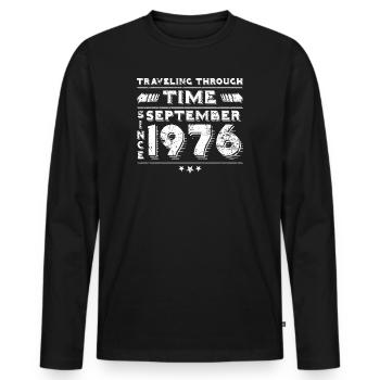Vintage Zeitreise Geburtstags Design September 197 - Männer Premium Bio Langarmshirt - Schwarz - Vorne - Nico (187cm)
