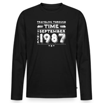 Vintage Zeitreise Geburtstags Design September 198 - Männer Premium Bio Langarmshirt - Schwarz - Vorne - Nico (187cm)
