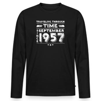Vintage Time Travel anniversaire Design septembre 195 - T-shirt manches longues Premium bio Homme - noir - Devant - Nico (187cm)