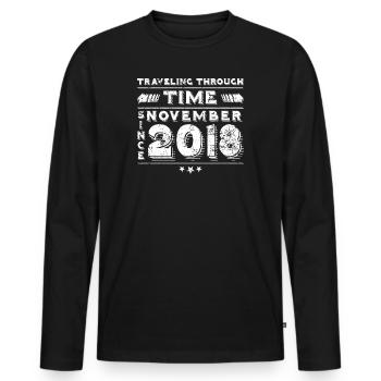 Vintage Voyage dans le Temps Anniversaire Design Novembre 2018 - T-shirt manches longues Premium bio Homme - noir - Devant - Nico (187cm)