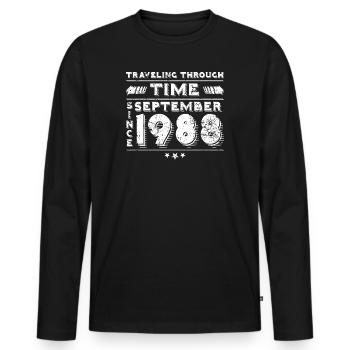Vintage Zeitreise Geburtstags Design September 198 - Männer Premium Bio Langarmshirt - Schwarz - Vorne - Nico (187cm)