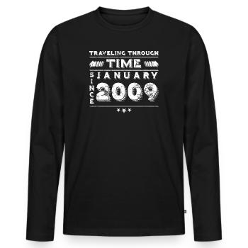 Vintage Time Travel anniversaire Design janvier 2009 - T-shirt manches longues Premium bio Homme - noir - Devant - Nico (187cm)