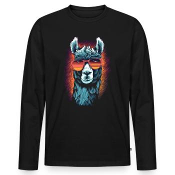 Llama with sunglasses Llama trekking - Men's Premium Organic Long Sleeve Shirt - black - Front - Nico (187cm)
