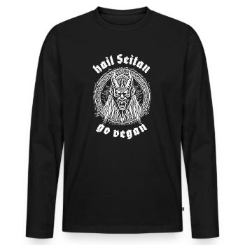 HAIL SEITAN - go vegan - Men's Premium Organic Long Sleeve Shirt - black - Front - Nico (187cm)