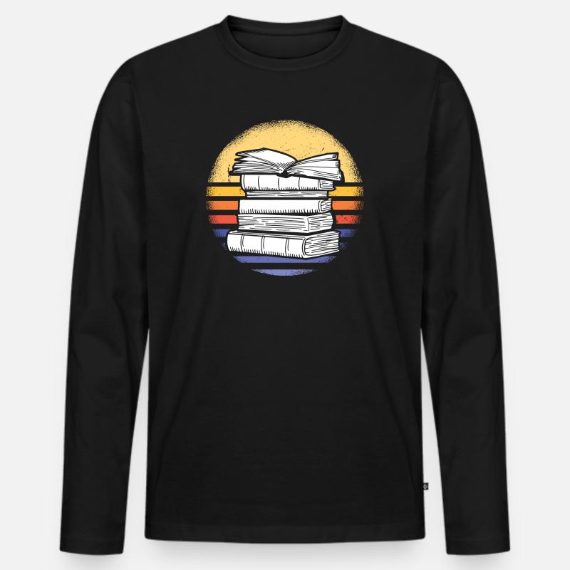 Reader Retro Sunset Reading - Männer Premium Bio Langarmshirt - Schwarz
