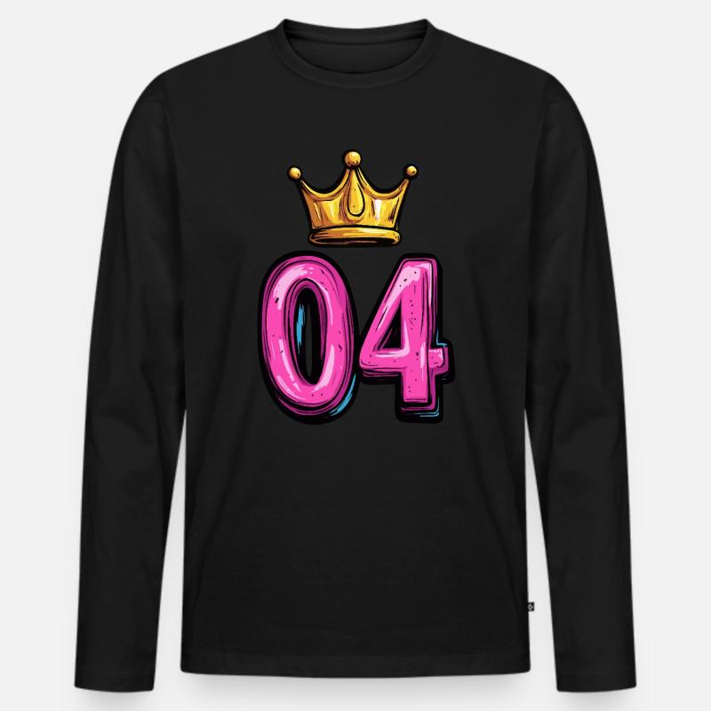 4 Zahl Krone - Männer Premium Bio Langarmshirt - Schwarz