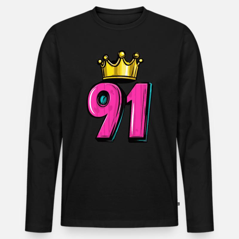 91 Zahl Krone - Männer Premium Bio Langarmshirt - Schwarz
