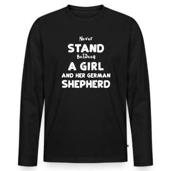 Ne vous tenez jamais entre une fille et H... - T-shirt manches longues Premium bio Homme - noir - Devant - Nico (187cm)