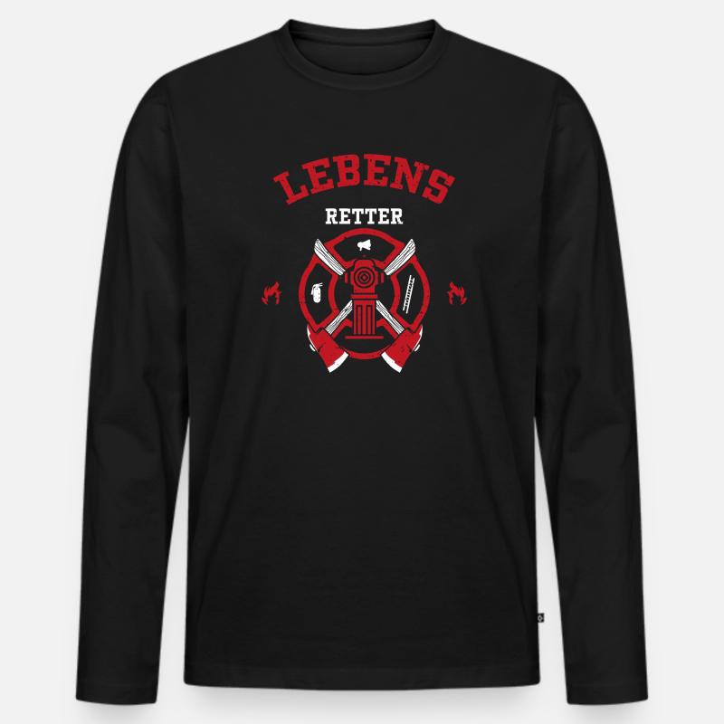 Lebens Retter - Firefighter - Männer Premium Bio Langarmshirt - Schwarz