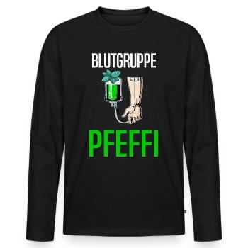 Blutgruppe Pfeffi - Suff Saufen Pfefferminzlikör - Männer Premium Bio Langarmshirt - Schwarz - Vorne - Nico (187cm)