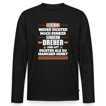 Ni poète ni penseur, mais tourneur - T-shirt manches longues Premium bio Homme - noir - Devant - Nico (187cm)