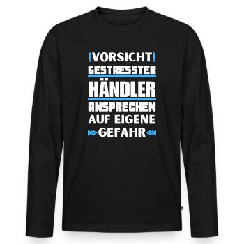 Gestresster Händler nicht ansprechen! - Männer Premium Bio Langarmshirt - Schwarz - Vorne - Nico (187cm)