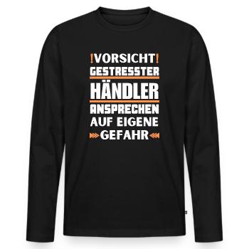 Gestresster Händler nicht ansprechen! - Männer Premium Bio Langarmshirt - Schwarz - Vorne - Nico (187cm)