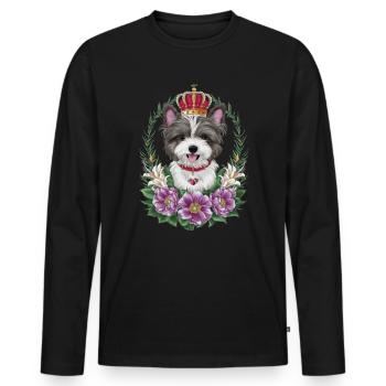 Cute Lion Dog with Flowers and Crown - Men's Premium Organic Long Sleeve Shirt - black - Front - Nico (187cm)