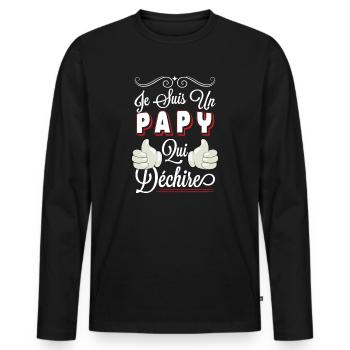 je suis un papy qui déchire cadeau anniversaire - T-shirt manches longues Premium bio Homme - noir - Devant - Nico (187cm)