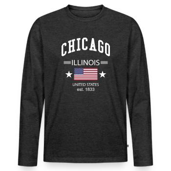 Chicago - T-shirt manches longues Premium bio Homme - anthracite chiné - Devant - Nico (187cm)