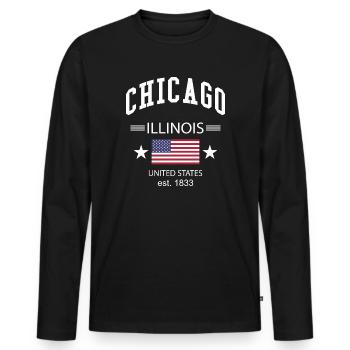 Chicago - Men's Premium Organic Long Sleeve Shirt - black - Front - Nico (187cm)