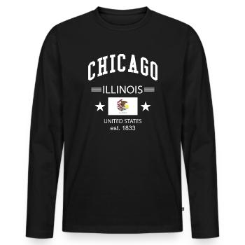 Chicago - Men's Premium Organic Long Sleeve Shirt - black - Front - Nico (187cm)