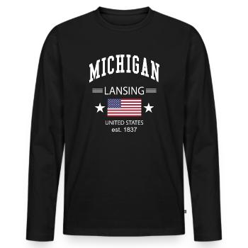 Michigan - Men's Premium Organic Long Sleeve Shirt - black - Front - Nico (187cm)