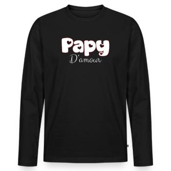 Papy D'Amour De Mon Coeur - T-shirt manches longues Premium bio Homme - noir - Devant - Nico (187cm)
