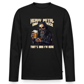 Le heavy metal et la bière, c’est pourquoi je suis ici - T-shirt manches longues Premium bio Homme - noir - Devant - Nico (187cm)