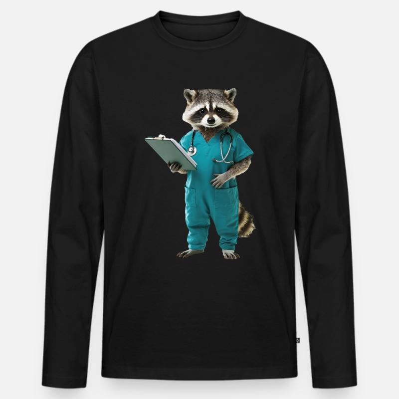 Waschbär - Männer Premium Bio Langarmshirt - Schwarz