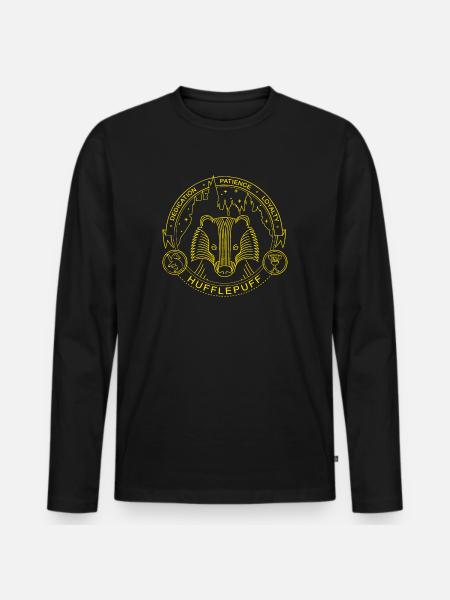 Harry Potter Hufflepuff Coat of Arms - Premium økologisk langærmet T-shirt til mænd - sort