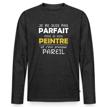 Peintre - Peinture - Cadeau - Drôle - Peindre - T-shirt manches longues Premium bio Homme - anthracite chiné - Devant - Nico (187cm)