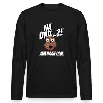 Na und - Mir doch egal - Eule - Männer Premium Bio Langarmshirt - Schwarz - Vorne - Nico (187cm)