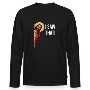 Jesus Meme J’ai vu ça - T-shirt manches longues Premium bio Homme - noir - Devant - Nico (187cm)