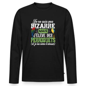 Perroquet Oiseau Perruche Ara Conure Cadeau Humour - T-shirt manches longues Premium bio Homme - noir - Devant - Nico (187cm)