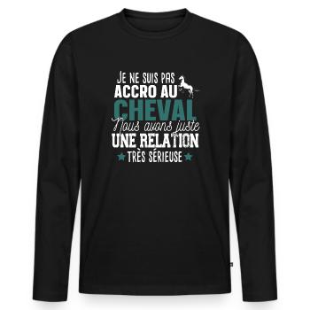 Cheval Chevaux Equitation Cadeau Cavalier Humour - T-shirt manches longues Premium bio Homme - noir - Devant - Nico (187cm)