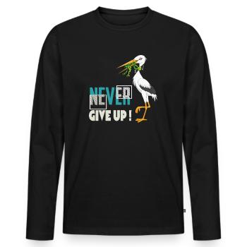 Never Give Up 🐸 Niemals aufgeben Frosch vs Storch - Männer Premium Bio Langarmshirt - Schwarz - Vorne - Nico (187cm)