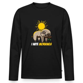 I Hate Morning Paresseux matin - T-shirt manches longues Premium bio Homme - noir - Devant - Nico (187cm)